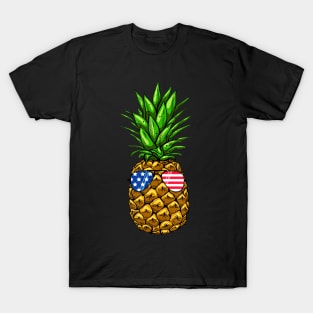 Hawaiian Pineapple American Flag Sunglasses 4th of July T-Shirt